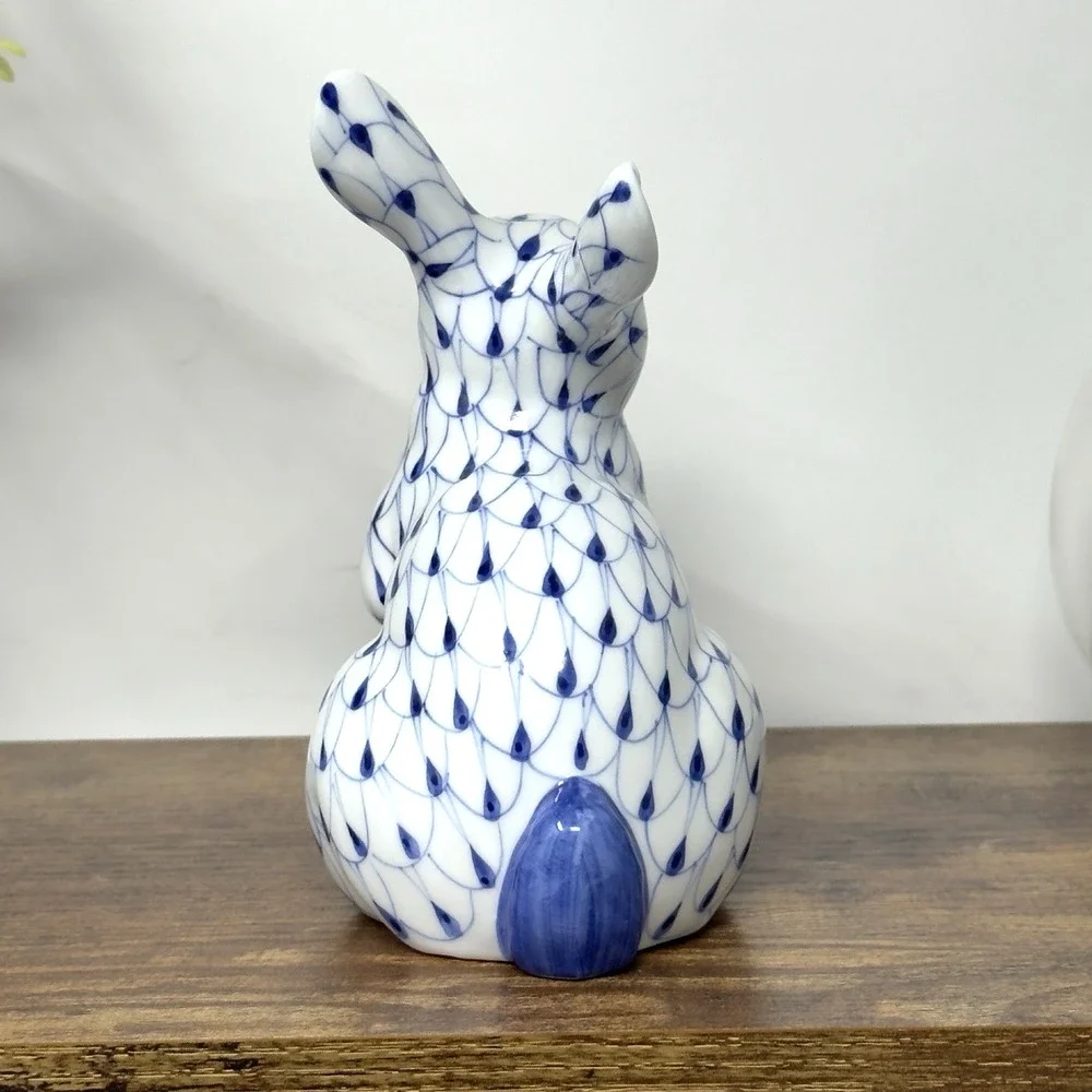 VTG Andrea by Sadek Rabbit Figurine Blue Fishnet Herend Style 5.5